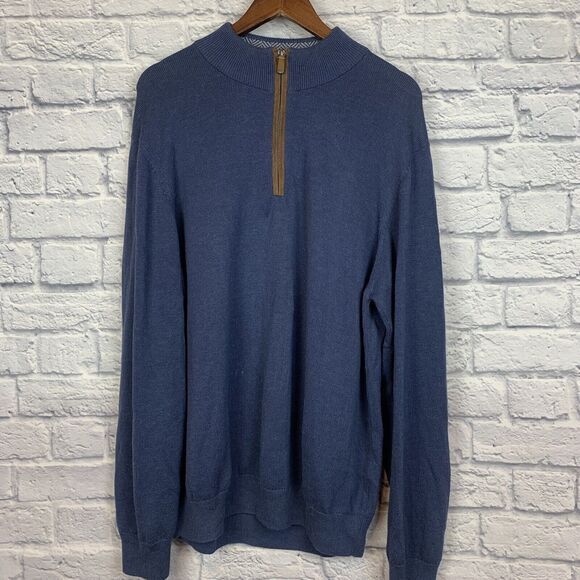 Vineyard Vines Men Pima Cotton Alpaca Elbow Patch 1/4 Zip Pullover Sweater XL - Picture 1 of 5